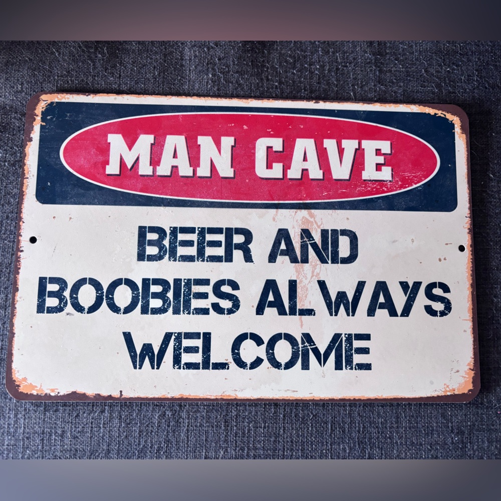 Man Cave Vintage-Style Metal Sign - Red, White, Black